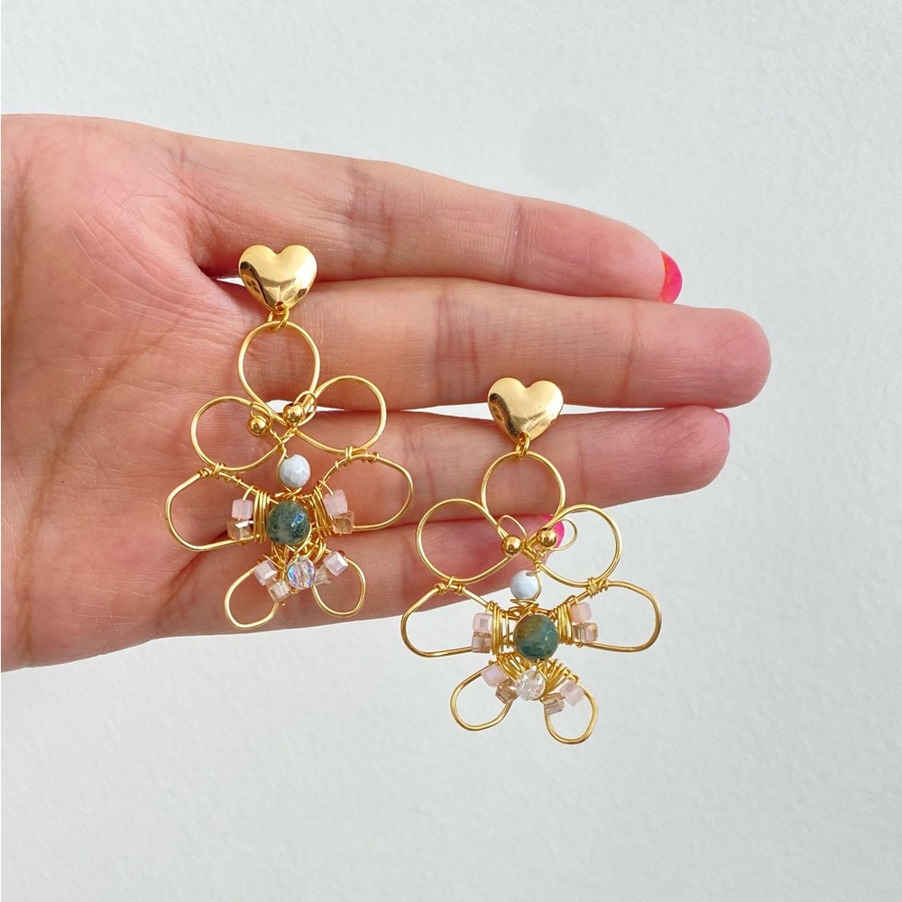 NEW 14K Gold Butterfly Earrings -natural stone earrings